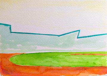 gouache-painting, watercolor-paintings, abstract, aesthetic, landscape, architecture, botany, sky, blue, green, orange, white, paper, watercolor, beautiful, buildings, cities, contemporary-art, decorative, design, interior, interior-design, modern, modern-art, Buy original high quality art. Paintings, drawings, limited edition prints & posters by talented artists.