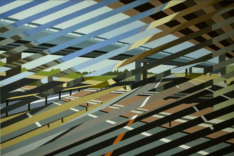 paintings, geometric, graphical, architecture, movement, patterns, transportation, black, blue, brown, green, acrylic, cotton-canvas, architectural, buildings, scenery, time, Buy original high quality art. Paintings, drawings, limited edition prints & posters by talented artists.