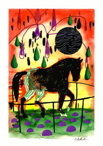 Circus | Posters-prints, Giclee-print | Simon Buch | Beauton Art Gallery posters-prints, giclee-print, colorful, figurative, illustrative, animals, botany, nature, wildlife, black, green, red, yellow, ink, paper, contemporary-art, danish, horses, interior, interior-design, modern, modern-art, nordic, posters, pretty, prints, scandinavien, Buy original high quality art. Paintings, drawings, limited edition prints & posters by talented artists.