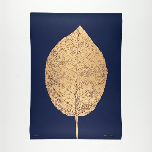 plakater-posters-kunsttryk, linoleumstryk, æstetiske, minimalistiske, still-life, botanik, natur, blå, guld, blæk, papir, plakater, Køb original kunst og kunstplakater. Malerier, tegninger, limited edition kunsttryk & plakater af dygtige kunstnere.