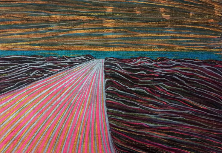 Silent Landscape XX  | Drawings | Wu Hsichi | Beauton Art Gallery drawings, colorful, graphical, illustrative, landscape, minimalistic, movement, patterns, sky, black, blue, pastel, pink, crayons, paper, bright, contemporary-art, tranquil, Buy original high quality art. Paintings, drawings, limited edition prints & posters by talented artists.