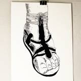 foot logo gladiator strong and expressive art illustrations and drawings, talented Danish illustrator, cartoonist