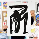Yoga Exercise II RN (Black) | Art-prints, Giclee | Mormor | Beauton Art Gallery art-prints, giclee, family-friendly, figurative, graphical, minimalistic, monochrome, bodies, cartoons, humor, movement, people, sport, black, white, ink, paper, black-and-white, contemporary-art, copenhagen, danish, decorative, design, interior, interior-design, modern, modern-art, nordic, posters, prints, scandinavien, Buy original high quality art. Paintings, drawings, limited edition prints & posters by talented artists.