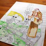 Untitled VIII | Drawings | Halfdan Pisket | Beauton Art Gallery drawings, illustrative, cartoons, humor, people, religion, black, brown, green, yellow, artliner, paper, marker, clothing, death, men, scenery, Buy original high quality art. Paintings, drawings, limited edition prints & posters by talented artists.