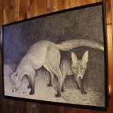Fox with cup pen bic ballpoint pen drawing illustration black and white, good technique, talented artists, online art gallery