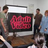 Adult Video Pink - 140 x 100 cm. Limited edition linocut print by Marta Banaszak ADULT VIDEO linocut_art students