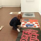 Adult Video Pink - 140 x 100 cm. Limited edition linocut print by Marta Banaszak ADULT VIDEO linocut_detail