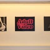 Adult Video Pink - 140 x 100 cm. Limited edition linocut print by Marta Banaszak ADULT VIDEO linocut_detail