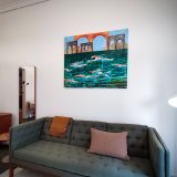paintings, colorful, expressive, figurative, landscape, architecture, nature, blue, green, orange, acrylic, flax-canvas, buildings, expressionism, scenery, time, vivid, Buy original high quality art. Paintings, drawings, limited edition prints & posters by talented artists.