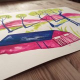 drawings, gouache-painting, watercolor-paintings, aesthetic, figurative, graphical, illustrative, landscape, pop, architecture, botany, nature, people, blue, green, violet, gouache, ink, paper, beautiful, danish, decorative, design, forest, houses, interior, interior-design, modern, mountains, nordic, plants, posters, pretty, prints, scandinavien, trees, Buy original high quality art. Paintings, drawings, limited edition prints & posters by talented artists.