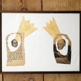 Art exhibition, Talking Heads - 25 x 19. An original collage of My Buemann. The collage is framed in a dark brown vintage wooden frame. collage perfect for home home decor, original art, gift idea, galleries, talented artists, illustrators
