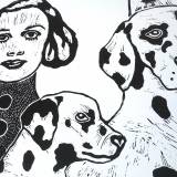 art-prints, linocuts, engravings, animal, family-friendly, figurative, graphical, portraiture, bodies, cartoons, humor, pets, black, white, acrylic, ink, paper, amusing, copenhagen, cute, danish, decorative, design, dogs, female, interior, interior-design, nordic, scandinavien, women, Buy original high quality art. Paintings, drawings, limited edition prints & posters by talented artists.