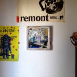 Man drinking, abstract patterns, art drawings in art galleries, framed
