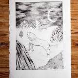 Untitled VIII | Posters-prints, Lithographs, Engravings | Emilie Aastrup | Beauton Art Gallery posters-prints, lithographs, engravings, illustrative, landscape, monochrome, animals, pets, sky, wildlife, black, grey, white, ink, paper, black-and-white, dance, decorative, design, interior, interior-design, nordic, scandinavien, wild-animals, Buy original high quality art. Paintings, drawings, limited edition prints & posters by talented artists.