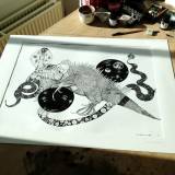 Iguana and Snake signs. An illustration by artist Marianne Stenberg. illustration. Expressive modern art. animals. talented artists, online art gallery.