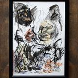 drawings, expressive, portraiture, people, beige, black, white, yellow, artliner, paper, marker, expressionism, faces, sketch, vertical, wild, Buy original high quality art. Paintings, drawings, limited edition prints & posters by talented artists.