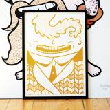 Golden Gentleman | Art-prints, Serigraphs | Mormor | Beauton Art Gallery art-prints, serigraphs, family-friendly, figurative, monochrome, pop, cartoons, humor, people, gold, white, acrylic, paper, amusing, contemporary-art, copenhagen, danish, decorative, design, faces, interior, interior-design, modern, modern-art, nordic, pop-art, posters, prints, scandinavien, urban, Buy original high quality art. Paintings, drawings, limited edition prints & posters by talented artists.