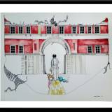 drawings, figurative, geometric, portraiture, architecture, bodies, black, red, white, yellow, paper, marker, watercolor, architectural, buildings, men, Buy original high quality art. Paintings, drawings, limited edition prints & posters by talented artists.