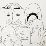 Random people #1 - 21 x 30 - A4. An original art illustration by artist My Buemann. The artwork is framed in a black wooden frame. Bolig indretning med original kunst, finurlige tegninger sjove og skæve figurer af dygtige kunstnere.