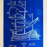 art-prints, linocuts, figurative, pop, oceans, sailing, transportation, blue, white, paper, boats, contemporary-art, danish, decorative, design, interior, interior-design, modern, modern-art, nordic, posters, scandinavien, street-art, vessels, water, Buy original high quality art. Paintings, drawings, limited edition prints & posters by talented artists.