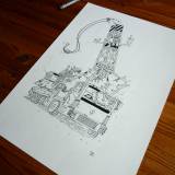 Crane Of Death - 29,7 x 42 cm., A3. An original illustration by Rune Alexandersen.  The drawing is done on thick acid-free permanent paper. The drawing is not framed.