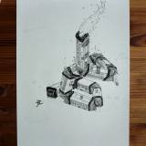 Death Train - 29,7 x 42 cm., A3. An original illustration by Rune Alexandersen.  The drawing is done on thick acid-free permanent paper. The drawing is not framed.