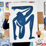 Yoga Exercise II RN (Blue) | Art-prints, Giclee | Mormor | Beauton Art Gallery art-prints, giclee, family-friendly, graphical, illustrative, monochrome, pop, bodies, everyday life, humor, movement, people, blue, white, ink, paper, amusing, contemporary-art, copenhagen, danish, design, interior, interior-design, modern, modern-art, nordic, posters, prints, scandinavien, Buy original high quality art. Paintings, drawings, limited edition prints & posters by talented artists.
