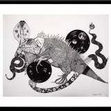 Iguana and Snake signs - framed. An illustration by artist Marianne Stenberg. illustration. Expressive modern art. animals. talented artists, online art gallery.