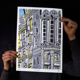 Little Brooklyn | Posters-prints, Giclee-print | Mormor | Beauton Art Gallery posters-prints, giclee-print, family-friendly, figurative, graphical, illustrative, architecture, cartoons, moods, sky, black, blue, grey, white, yellow, ink, paper, architectural, beautiful, buildings, cities, contemporary-art, copenhagen, danish, decorative, design, interior, interior-design, modern, nordic, posters, prints, scandinavien, street-art, streets, Buy original high quality art. Paintings, drawings, limited edition prints & posters by talented artists.