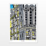 Little Brooklyn | Posters-prints, Giclee-print | Mormor | Beauton Art Gallery posters-prints, giclee-print, family-friendly, figurative, graphical, illustrative, architecture, cartoons, moods, sky, black, blue, grey, white, yellow, ink, paper, architectural, beautiful, buildings, cities, contemporary-art, copenhagen, danish, decorative, design, interior, interior-design, modern, nordic, posters, prints, scandinavien, street-art, streets, Buy original high quality art. Paintings, drawings, limited edition prints & posters by talented artists.