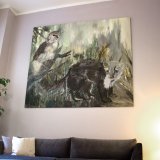 Nightingale & stone marten | Paintings | Louise Bech Pedersen | Beauton Art Gallery paintings, animal, colorful, figurative, illustrative, landscape, animals, botany, insects, wildlife, brown, green, grey, acrylic, flax-canvas, oil, autumn, contemporary-art, danish, design, interior, interior-design, modern, modern-art, nordic, scandinavien, Buy original high quality art. Paintings, drawings, limited edition prints & posters by talented artists.