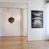 Magnetic cube blue - 140 x 100 cm. Limited edition linocut print by Marta Banaszak MAGNETIC CUBE linocut_Doctorate exhibition