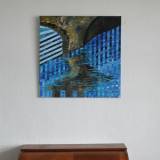 bridge water streaks blue colors abstract paintings galleries artists art decor