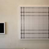 Exhibition of the painting, Kunstpakhuset, Inquiry #6 - 120 x 120. An original painting by Kirsten Rotbøll Lassen aesthetic, minimalist painting, simple, stylish, lines, black, white, graphic, design