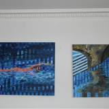 bridge water streaks blue colors abstract paintings galleries artists art decor