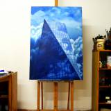 paintings, aesthetic, figurative, geometric, architecture, movement, patterns, sky, blue, white, cotton-canvas, oil, architectural, atmosphere, Buy original high quality art. Paintings, drawings, limited edition prints & posters by talented artists.