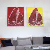 paintings, colorful, figurative, pop, still-life, animals, everyday life, pink, red, white, acrylic, cotton-canvas, contemporary-art, copenhagen, danish, decorative, design, modern, modern-art, nordic, pop-art, scandinavien, symbolic, Buy original high quality art. Paintings, drawings, limited edition prints & posters by talented artists.