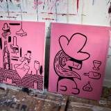 Pink Party #2 | Paintings | Mormor | Beauton Art Gallery paintings, figurative, pop, portraiture, still-life, bodies, everyday life, humor, black, pink, acrylic, cotton-canvas, amusing, contemporary-art, danish, decorative, design, food, interior, interior-design, love, modern, modern-art, nordic, scandinavien, street-art, Buy original high quality art. Paintings, drawings, limited edition prints & posters by talented artists.