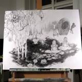 Time - 60 x 76. En original illustration af Louise Bech Pedersen. Beskyttet med klart stift plast/stift underlag af skiltekarton. Uden ramme. modern online art - interior decoration original art drawings galleries artists