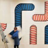 The Great Licking red - 140 x 100 cm. Limited edition linocut print by Marta Banaszak THE GREAT LICKING linocut_modular composition