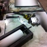 The Great Licking red - 140 x 100 cm. Limited edition linocut print by Marta Banaszak THE GREAT LICKING linocut_printing process