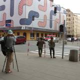 The Great Licking red - 140 x 100 cm. Limited edition linocut print by Marta Banaszak THE GREAT LICKING linocut_art project