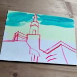 gouache-painting, watercolor-paintings, figurative, illustrative, landscape, religion, sky, green, red, white, gouache, paper, watercolor, beautiful, contemporary-art, decorative, design, interior, interior-design, modern, modern-art, Buy original high quality art. Paintings, drawings, limited edition prints & posters by talented artists.