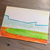 gouache-painting, watercolor-paintings, abstract, aesthetic, landscape, architecture, botany, sky, blue, green, orange, white, paper, watercolor, beautiful, buildings, cities, contemporary-art, decorative, design, interior, interior-design, modern, modern-art, Buy original high quality art. Paintings, drawings, limited edition prints & posters by talented artists.