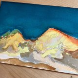 gouache-painting, watercolor-paintings, abstract, aesthetic, landscape, nature, sky, blue, brown, yellow, paper, watercolor, beautiful, contemporary-art, decorative, design, interior, interior-design, modern, modern-art, mountains, Buy original high quality art. Paintings, drawings, limited edition prints & posters by talented artists.