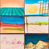 gouache-painting, watercolor-paintings, abstract, aesthetic, landscape, nature, sky, blue, brown, yellow, paper, watercolor, beautiful, contemporary-art, decorative, design, interior, interior-design, modern, modern-art, mountains, Buy original high quality art. Paintings, drawings, limited edition prints & posters by talented artists.