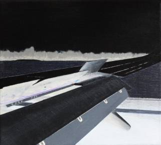 REVERSED WING - 26 x 23 cm. An original painting by artist Rafael Guerrero Céspedes. art online, art online, talented artists, airplanes, airports, trains, people, luggage, photography, photos