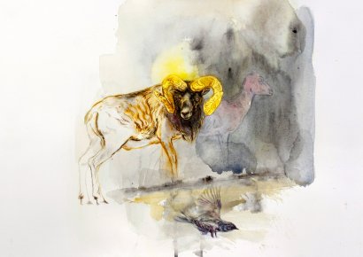 Muflon & Sparrow | Posters-prints, Giclee-print | Louise Bech Pedersen | Beauton Art Gallery posters-prints, giclee-print, aesthetic, illustrative, landscape, animals, nature, sky, wildlife, white, yellow, ink, paper, beautiful, birds, contemporary-art, danish, decorative, design, interior, interior-design, modern, modern-art, wild-animals, Buy original high quality art. Paintings, drawings, limited edition prints & posters by talented artists.