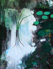 malerier, æstetiske, illustrative, landskab, kroppe, havet, sorte, grønne, hvide,  bomuldslærred, olie, efterår, smukke, samtidskunst, dekorative, design, interiør, bolig-indretning, moderne, moderne-kunst, planter, vand, Buy original high quality art. Paintings, drawings, limited edition prints & posters by talented artists.