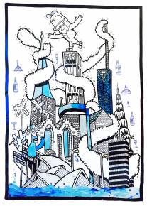art-prints, gliceé, geometric, pop, architecture, humor, black, blue, white, ink, paper, abstract-forms, amusing, architectural, buildings, street-art, Buy original high quality art. Paintings, drawings, limited edition prints & posters by talented artists.
